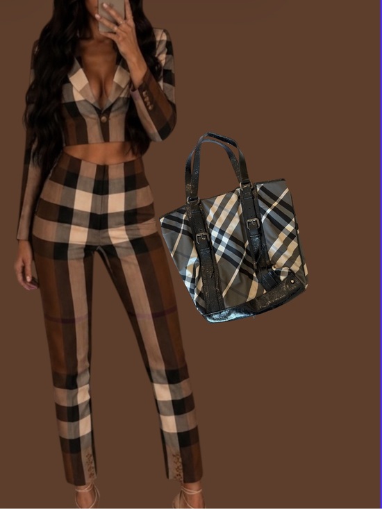 Burberry Handbags - Burberry Black and Brown Check Tote